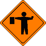 Road Sign Flag Person Ahead